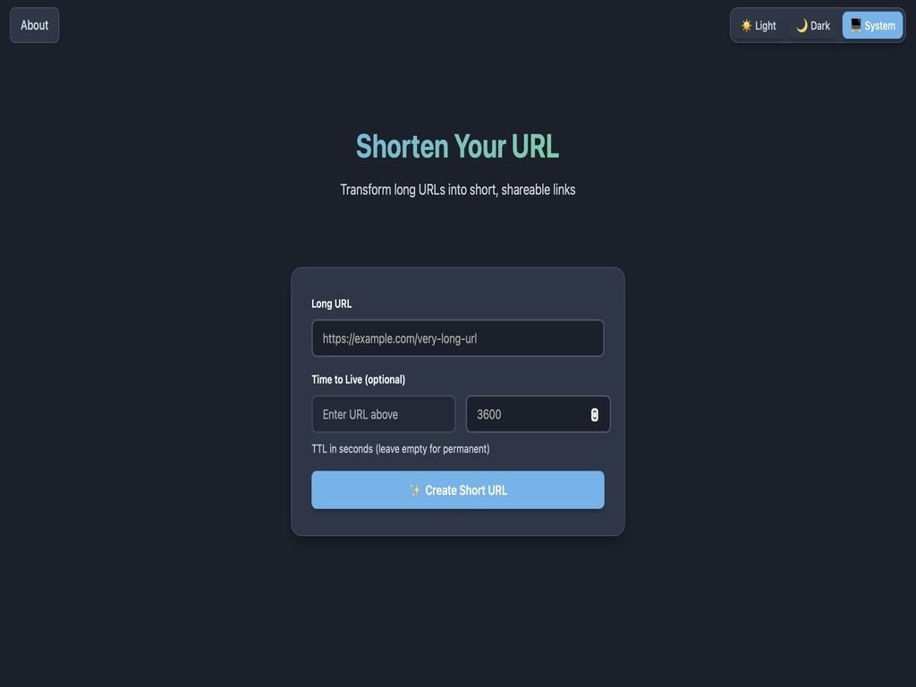 Screenshot of Distributed URL Shortener with Redis Cluster - Mobile view
